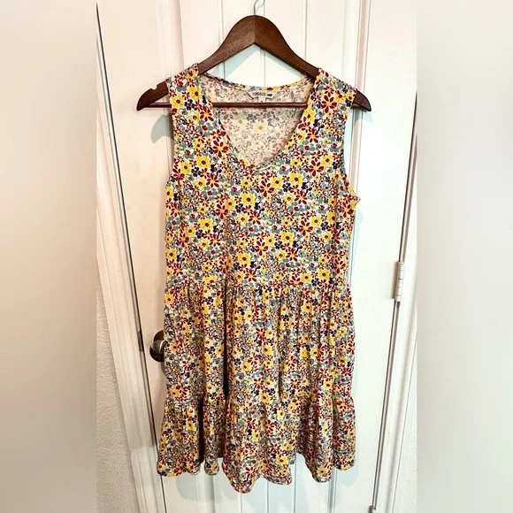 Toad &Co Marley Tiered Sleeveless Dress Womens Sz M In Barley Multi Floral Print - Picture 5 of 16